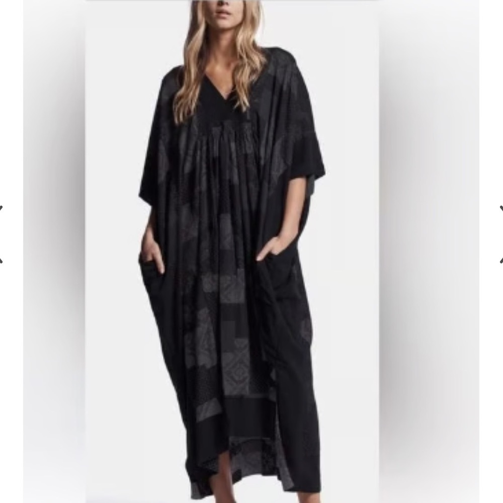 James Perse Black Patterned Oversized V-Neck Maxi Coverup - Picture 12 of 13